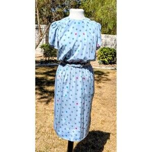 Azure Blue Charles Bianco Italian Collection Petite 4 Blouson 1980 VTG Dress EUC